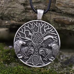 img 2 attached to HAQUIL Viking Necklace: Wolves & Ravens of Odin with Tree 🐺 of Life Pendant – Premium Faux Leather Cord – Perfect Viking Jewelry Gift