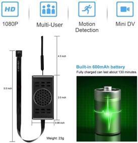 img 2 attached to 📹 1080P Беспроводная WiFi Шпионская камера с аудио, активацией по движению и защитой для тела - Скрытая нянечка для дома, автомобиля, офиса, ванной - Внутреннее/наружное видеонаблюдение.