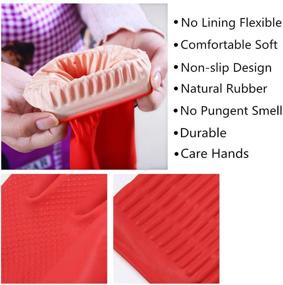 img 2 attached to 🧤 Waterproof Reusable Kitchen Dishwashing Gloves with Cleaning Cloth - 2 Pairs (Small)