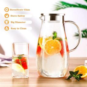 img 3 attached to Drip-Free Glass Pitcher: 68oz Water Jug with Lid | Easy Clean Borosilicate | Heat Resistant for Tea, Juice, Milk & More