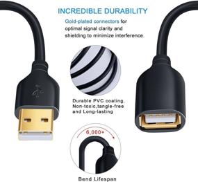 img 3 attached to Besgoods 5-Pack 10ft USB Extension Cables - Extra Long USB 2.0 A Male to A Female Cable with Gold-Plated Connector for Keyboard, Mouse, Printer - Black: Extend Your USB Devices Conveniently