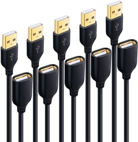 img 4 attached to Besgoods 5-Pack 10ft USB Extension Cables - Extra Long USB 2.0 A Male to A Female Cable with Gold-Plated Connector for Keyboard, Mouse, Printer - Black: Extend Your USB Devices Conveniently