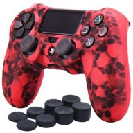 enhance your gaming experience with yorha water transfer printing skull silicone cover skin case for sony ps4/slim/pro dualshock 4 controller (red) - includes pro thumb grips x 8 logo