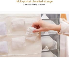 img 1 attached to 🧦 30 Mesh Pockets Dual-Sided Hanging Storage Organizer with Metal Hanger - Ideal for Underwear, Stockings, Bras, Socks - Beige Color Option