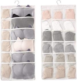 img 4 attached to 🧦 30 Mesh Pockets Dual-Sided Hanging Storage Organizer with Metal Hanger - Ideal for Underwear, Stockings, Bras, Socks - Beige Color Option