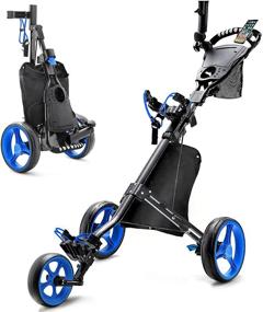 img 4 attached to 🏌️ Golf Push Carts by HINXIETIE - 3 Wheel Foldable Design, Lightweight with Foot Brake, Phone Holder, Umbrella Holder, Cup Holder, and Scoreboard Holder for Golf Bags