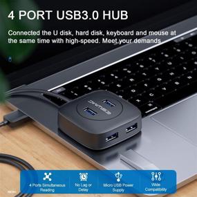 img 3 attached to 🔌 Eswmc 4-Port USB 3.0 Hub with Extended 4 ft Cable and Power Supply Port - Ideal for MacBook, Mac Mini, iMac, Surface Pro, XPS, PC, Flash Drive, Mobile HDD [Charging Not Supported]