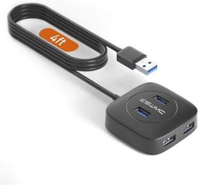 img 4 attached to 🔌 Eswmc 4-Port USB 3.0 Hub with Extended 4 ft Cable and Power Supply Port - Ideal for MacBook, Mac Mini, iMac, Surface Pro, XPS, PC, Flash Drive, Mobile HDD [Charging Not Supported]