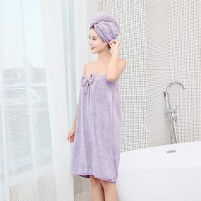 img 2 attached to 🛀 Microfiber Adjustable Bath Wrap Set for Women with Strap - Shower Spa Wrap and Dry Hair Towels (Purple-A)