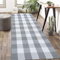 🏡 kozyfly gray buffalo plaid check runner rug 2.3'x6' - farmhouse style checkered cotton woven washable outdoor rug runner, ideal for kitchen, laundry, bathroom, bedroom, living room logo