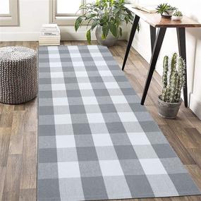 img 4 attached to 🏡 KOZYFLY Gray Buffalo Plaid Check Runner Rug 2.3'x6' - Farmhouse Style Checkered Cotton Woven Washable Outdoor Rug Runner, Ideal for Kitchen, Laundry, Bathroom, Bedroom, Living Room