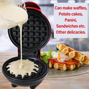 img 1 attached to 🧇 Compact 4-inch Electric Mini Waffle Maker - Non-Stick Portable Iron for Waffles, Pancakes, Paninis, and More - Vibrant Red