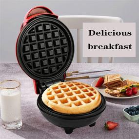 img 3 attached to 🧇 Compact 4-inch Electric Mini Waffle Maker - Non-Stick Portable Iron for Waffles, Pancakes, Paninis, and More - Vibrant Red