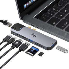 img 4 attached to 🔌 MacBook Pro/Air USB C Hub Adapters: 8 in 2 Docking Station with 4K HDMI, Gigabit Ethernet, USB Ports, SD Card Reader, USB-C PD - Thunderbolt 3 Compatible