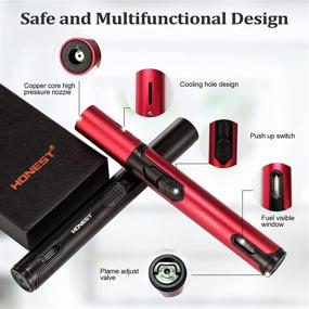 img 1 attached to 🔥 2 PCS Butane Torch Lighter: 6-Inch Adjustable Windproof Refillable Lighter with Continuous Flame (Red-Black) - Fuel Not Included