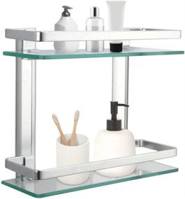 img 4 attached to 🚿 Maximize Bathroom Storage Space with 2 Tier Wall Mounted Tempered Glass Shelves - Stylish Organizer and Durable Holder for Shower and Lavatory - Hardware Included!