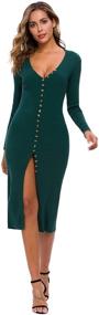 img 4 attached to Cmz2005 Womens Button Sleeve Bodycon Women's Clothing in Dresses