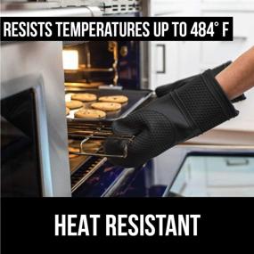 img 2 attached to 🧤 Enhanced Performance - Gorilla Grip Heat Resistant Silicone Oven Mitts Set with Soft Quilted Lining, Extended Length, Waterproof Flexible Gloves for Cooking and BBQ, Multipurpose Kitchen Mitt Potholders, Effortless Cleaning, Set of 2, Black