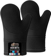 🧤 enhanced performance - gorilla grip heat resistant silicone oven mitts set with soft quilted lining, extended length, waterproof flexible gloves for cooking and bbq, multipurpose kitchen mitt potholders, effortless cleaning, set of 2, black logo