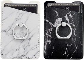 img 4 attached to 📱 Stylish uCOLOR Phone Card Holder: Black White Marble Design with Ring Sticker for Cell Phone Pocket Wallet Sleeves