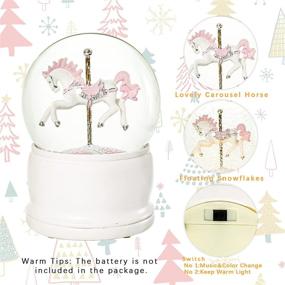 img 1 attached to 🎠 White Horse Carousel Snow Globe - Color Changing Musical Box with Battery Operated Lights for Christmas Home Decorations and Kids' Gifts