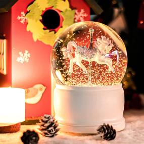img 2 attached to 🎠 White Horse Carousel Snow Globe - Color Changing Musical Box with Battery Operated Lights for Christmas Home Decorations and Kids' Gifts