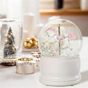 img 3 attached to 🎠 White Horse Carousel Snow Globe - Color Changing Musical Box with Battery Operated Lights for Christmas Home Decorations and Kids' Gifts