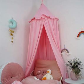 img 2 attached to 👑 Princess Bed Canopy for Girls, Dix-Rainbow Round Dome Canopy Reading Nook Bedroom Decoration with Frills - Perfect Hanging House Decor for Kids Boys and Children in Pink