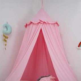 img 1 attached to 👑 Princess Bed Canopy for Girls, Dix-Rainbow Round Dome Canopy Reading Nook Bedroom Decoration with Frills - Perfect Hanging House Decor for Kids Boys and Children in Pink