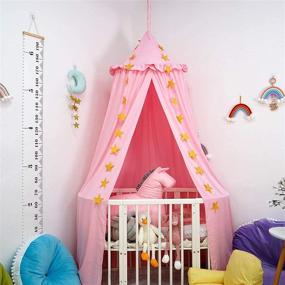 img 3 attached to 👑 Princess Bed Canopy for Girls, Dix-Rainbow Round Dome Canopy Reading Nook Bedroom Decoration with Frills - Perfect Hanging House Decor for Kids Boys and Children in Pink