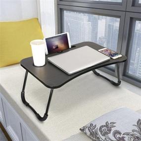 img 3 attached to 🛏️ Black Adjustable Laptop Bed Tray Table with Foldable Notebook Stand, Reading Holder, Card Slot, and Cup Holder - for Couch Floor, Sofa, Eating, and Reading