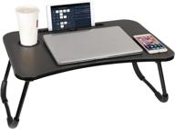 🛏️ black adjustable laptop bed tray table with foldable notebook stand, reading holder, card slot, and cup holder - for couch floor, sofa, eating, and reading logo