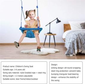 img 1 attached to 🪁 Maryya Toddler Swing Sets for Backyard | Adjustable Rope Hand-Knitting Round Children Swing Chair | Metal Swing Seats for Backyard, Indoor, Outdoor | Tree, Room, Porch, Playground | Ages 10M-6Years, Blue