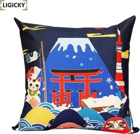 img 2 attached to 🏔️ LIGICKY Japanese Style Decorative Throw Pillow Cover – Fuji Mountain Print Square Pillow Cases for Elegant Home Décor (Set of 4, 18x18 Inches)