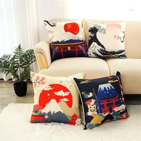 img 4 attached to 🏔️ LIGICKY Japanese Style Decorative Throw Pillow Cover – Fuji Mountain Print Square Pillow Cases for Elegant Home Décor (Set of 4, 18x18 Inches)