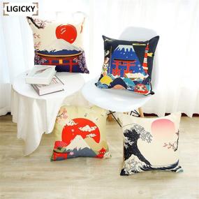img 3 attached to 🏔️ LIGICKY Japanese Style Decorative Throw Pillow Cover – Fuji Mountain Print Square Pillow Cases for Elegant Home Décor (Set of 4, 18x18 Inches)