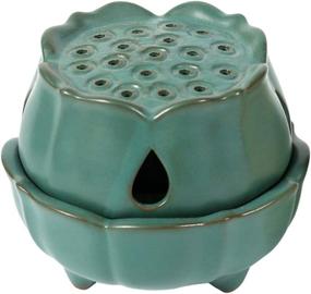 img 4 attached to 🌸 NAGU Handmade Ceramic Lotus Incense Burner Holder: Pottery Bowl with Lid for Stick/Cone/Coil/Powdered Incense (Green)