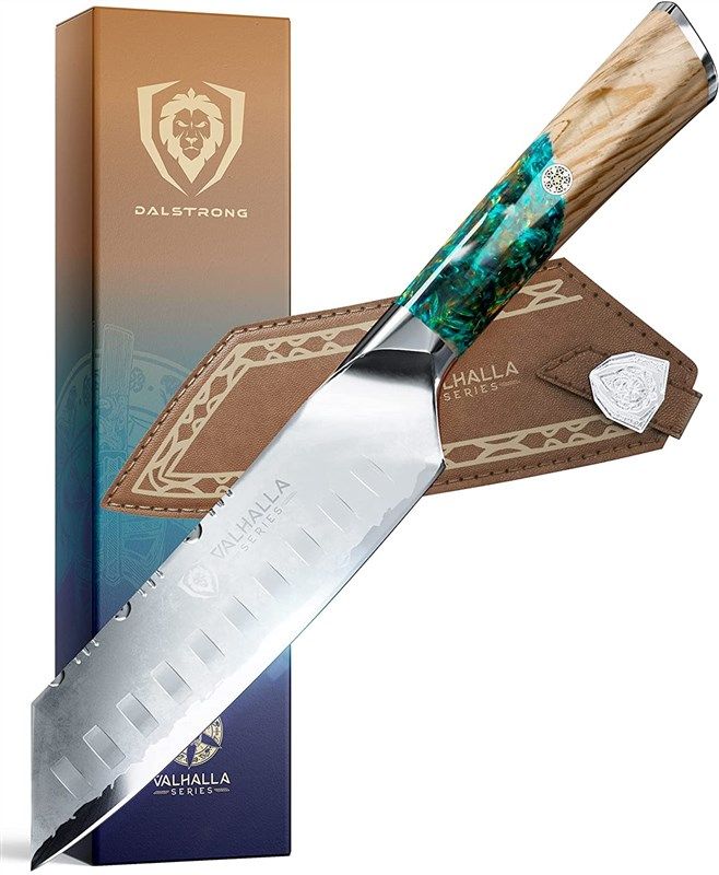 Dalstrong Chef Knife - 8 inch - Valhalla Series - 9CR18MOV HC Steel Kitchen Knife - Red Resin & Wood Handle - Razor Sharp Kitchen Knife - Cooking