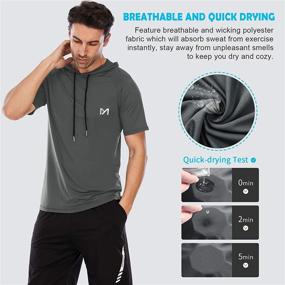 img 2 attached to Men's Short Sleeve Athletic Shirt with Hood for Workout, Running, and Gym - Lightweight Dry Fit Sweatshirts