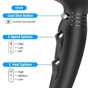 img 3 attached to 💨 Фен с быстрым сушением - профессиональный фен для салона от CONFU, мощностью 1875 Вт с отрицательным ионным AC-мотором, с диффузором и 2 насадками-концентраторами для длинных плотных волос