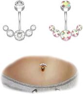 💎 sparkling crystal belly button rings: stylish steel curved navel barbell for women & girls - bling crystals body jewelry logo