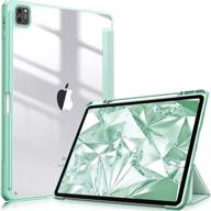 📱 fintie hybrid slim case for ipad pro 12.9-inch 5th generation 2021 – shockproof cover with pencil holder, clear back shell (green) logo