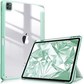 img 4 attached to 📱 Fintie Hybrid Slim Case for iPad Pro 12.9-inch 5th Generation 2021 – Shockproof Cover with Pencil Holder, Clear Back Shell (Green)