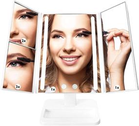 img 4 attached to 💄 Enhanced Lighted Makeup Mirror with 3-Color Dimmable Lighting, 32 LEDs, and Tri-Fold Design - Portable Cosmetic Mirror with 1X 2X 3X Magnification, Smart Touchscreen Control, and USB Power