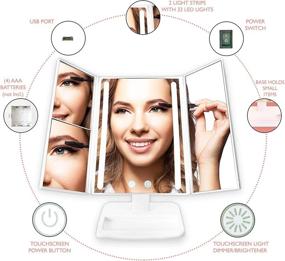 img 3 attached to 💄 Enhanced Lighted Makeup Mirror with 3-Color Dimmable Lighting, 32 LEDs, and Tri-Fold Design - Portable Cosmetic Mirror with 1X 2X 3X Magnification, Smart Touchscreen Control, and USB Power
