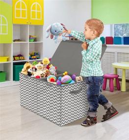 img 3 attached to 📦 Sorbus Chevron Gray Toy Chest with Flip-Top Lid - Kids Collapsible Storage for Nursery, Playroom, Closet & Home Organization (Large)
