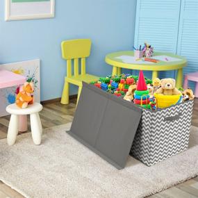 img 1 attached to 📦 Sorbus Chevron Gray Toy Chest with Flip-Top Lid - Kids Collapsible Storage for Nursery, Playroom, Closet & Home Organization (Large)