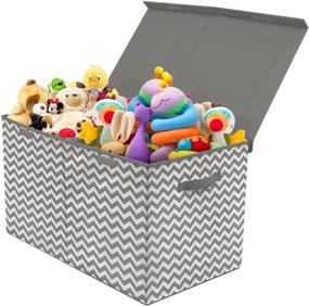 img 4 attached to 📦 Sorbus Chevron Gray Toy Chest with Flip-Top Lid - Kids Collapsible Storage for Nursery, Playroom, Closet & Home Organization (Large)