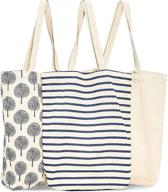 🛍️ reusable tote bags: eco-friendly cotton canvas cloths for grocery & shopping (3 designs, 15x16.5 inches) логотип