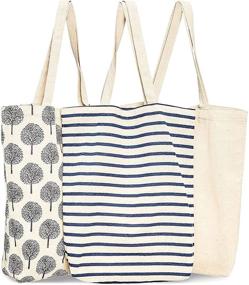 img 4 attached to 🛍️ Reusable Tote Bags: Eco-Friendly Cotton Canvas Cloths for Grocery & Shopping (3 Designs, 15x16.5 inches)